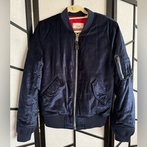Aritzia TNA Alpha Industries Reversible Velvet Bomber Jacket, Navy/Red, Size S